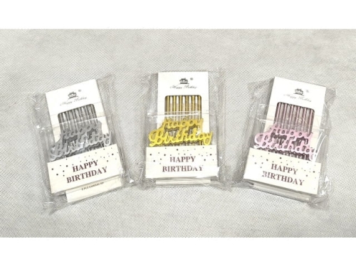 Metalic colored Birthday Candles + Happy Birthday - 6pcs/pack +1 (EPY63)