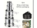 Travel Cook & Serve Set - 6Pcs/Set; 12cm pot+14cm pot+15cm pan+13cm plate+7cm cup+8cm cup; 304SS (ETB948)