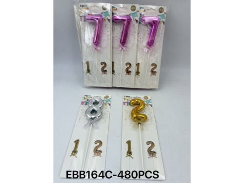 Cake Topper - 0-9 Mix numbers; golden/silver/pink colour mix; Single Card packing  (EBB164)