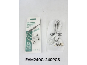 Treqa Charger Cable - 3in1; Fast Chargin USB Cable; 1.2M; 3.1A; Single colour; Box packing (EAM240)