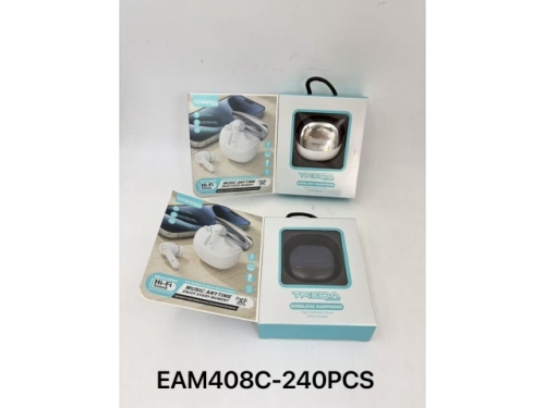 Wireless Earphones - Silver Case and White Earpiece; Single colour box packing (Treqa)  (EAM408)