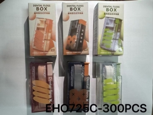 Dental floss storage box - ABS material; 8.5*3.6*2.5cms; Mix colors; Color box packing ,with 10pcs floss each box packing; 29.7G/Box (EHO725)