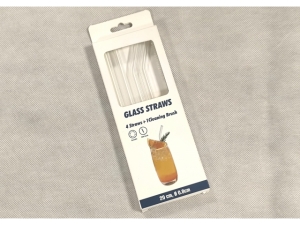 Drinking Glass Straws - 0.8*20Cms; 2 straight + 2 bent + 1 brush; 4+1/Paper box packing  (EKW323)