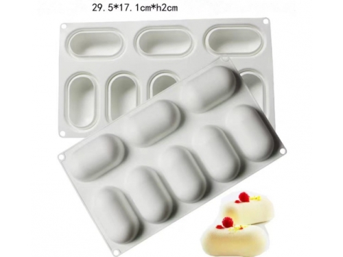 Fondant Moulds - Silicone; 6 Ovals in 1 single portion Rectangular Tray; 30*17.5*3.3.Cms  (EBB1929)
