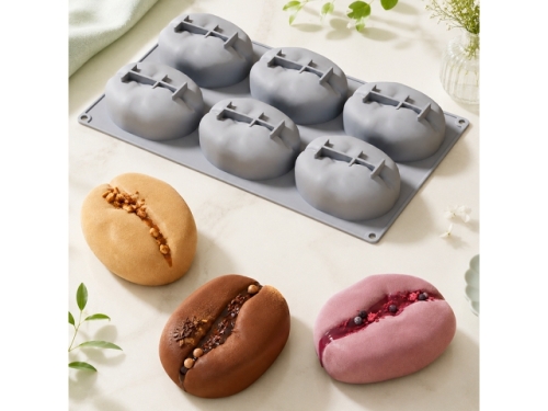 Fondant Moulds - Silicone; 6 Coffee beans in 1 Single portion Rectangular Tray; 29.5*17Cms  (EBB1931)