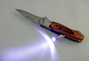 Side pocket knife spring knife 21cm wood torch