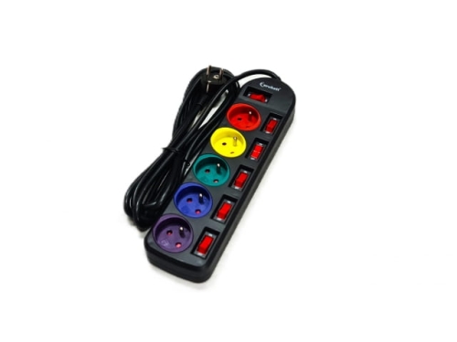 Extension cord 5-socket strip with pin and head Black 3mtr.  (YL-1615F 3m black)