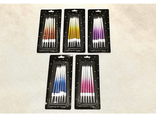 Shaded Winding Birthday Candles - Mix colors; 6pcs/card packing; 12.5*0.4Cms    (EPY65)