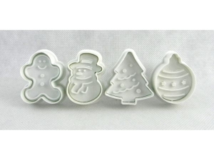 Cookies/Fondant Plunger Cutter Punch Set - Christmas Ornaments; 4Pcs/Set  (MB-5272, EBB263P)