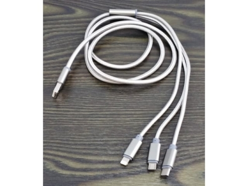 Charger Cable Micro-USB , USB-C or iPhone -3 in 1, Nylon 120 cm   (EAM253)